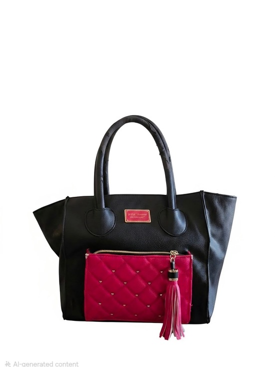 Betsey Johnson Handbags - Betsey Johnson Black Tote with Pink Quilted Pouch